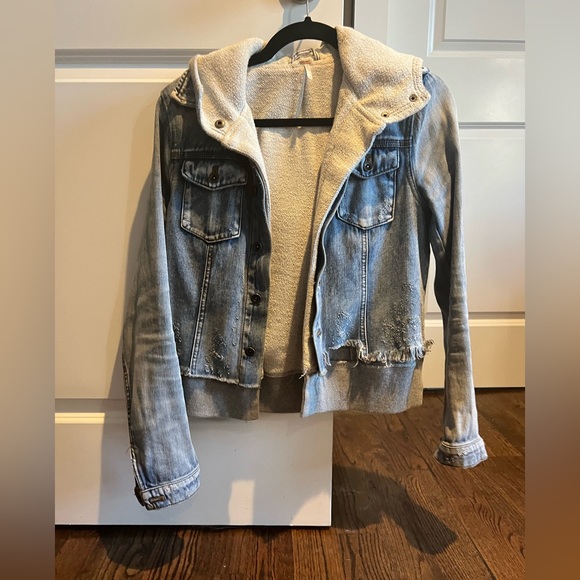 Free People Crop Denim Jacket with Sweatshirt Hood - Picture 2 of 6